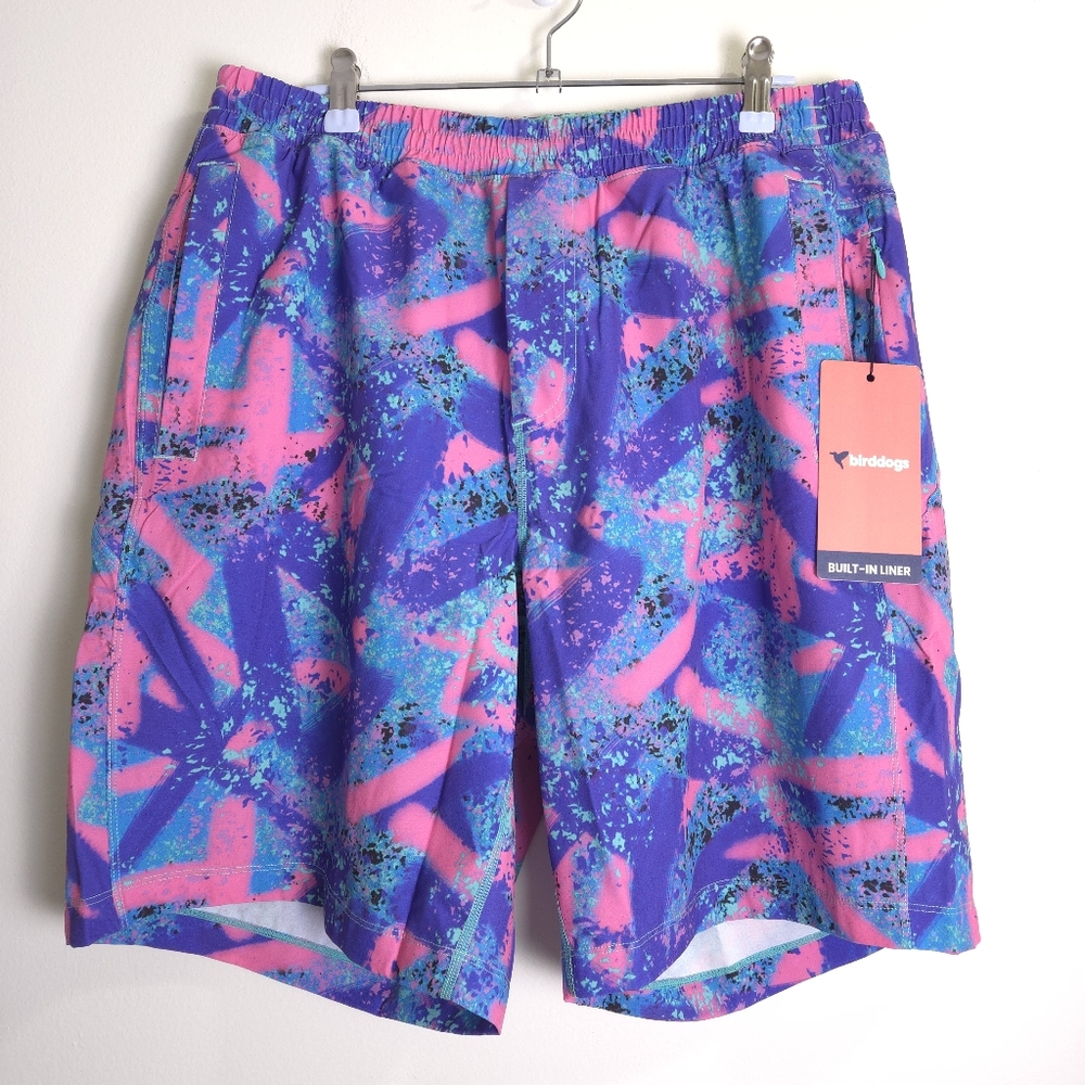 Birddogs Men's Boom Baysiders Gym Shorts Lined 9" Pink Purple Blue XL - Picture 2 of 8